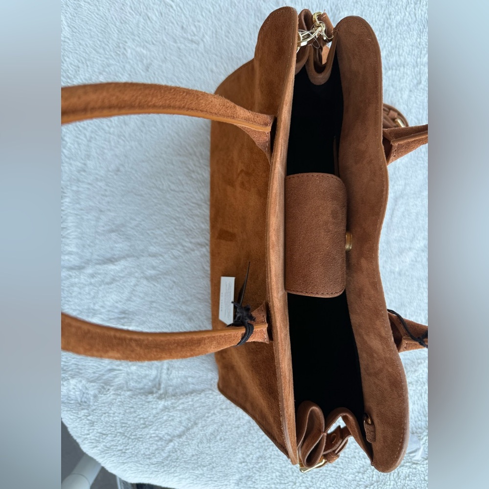 Clearance! Viral Cognac Suede Leather Tote Satchel Bag NWT . - Picture 8 of 16